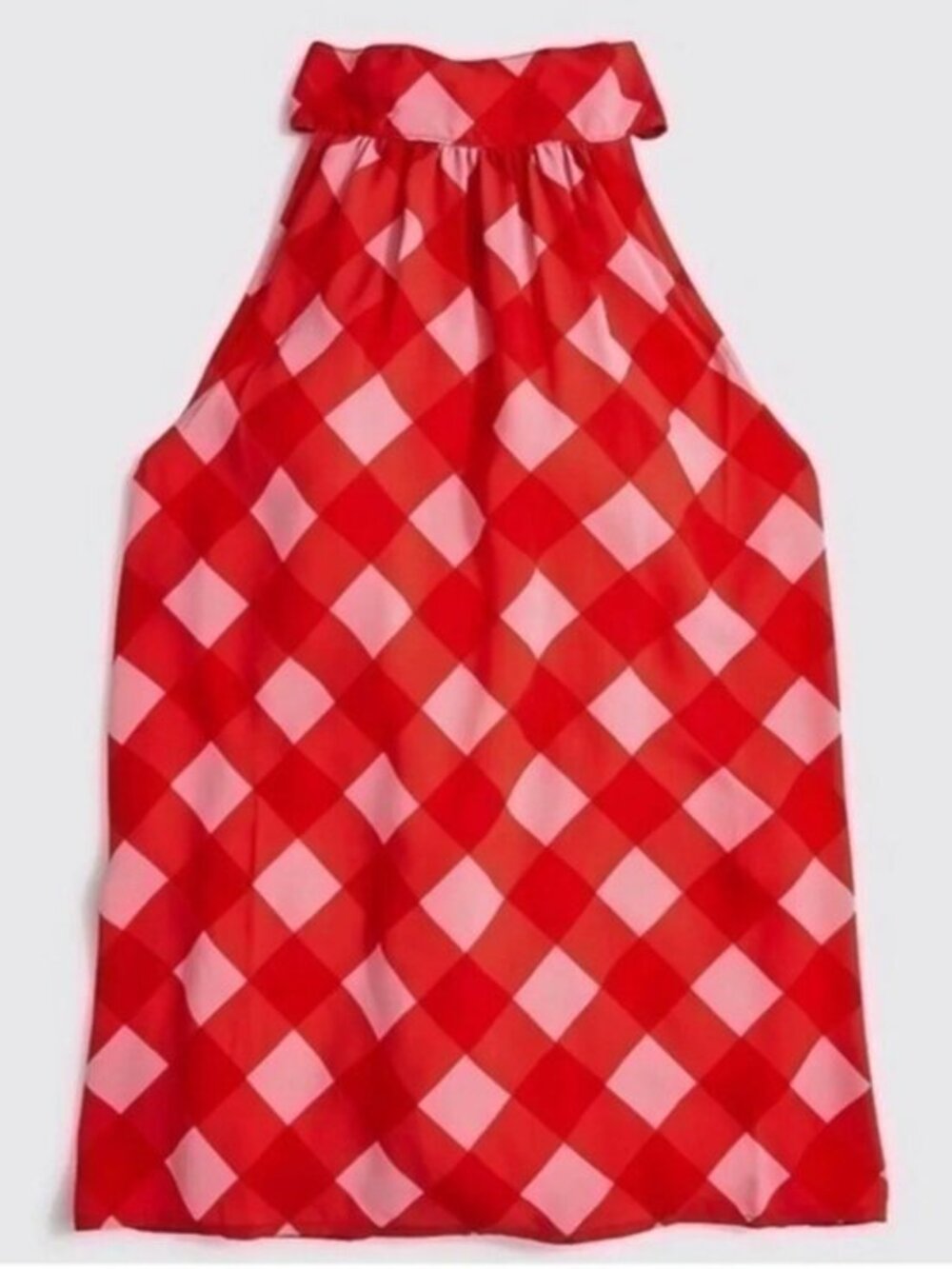 New J.Crew Gingham Halter Tie Neck Top Red Pink 10
